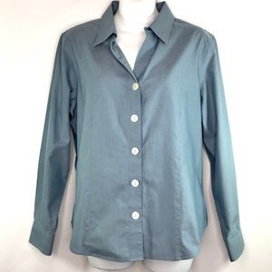 Coldwater Creek dusty blue oxford blouse buttons